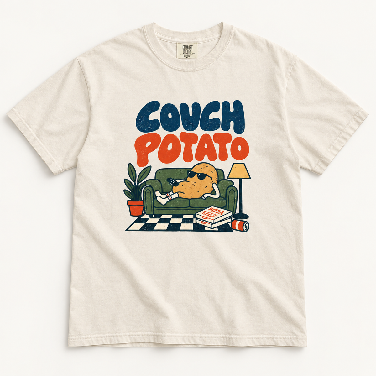 Couch Potato graphic tee in Ivory - front
