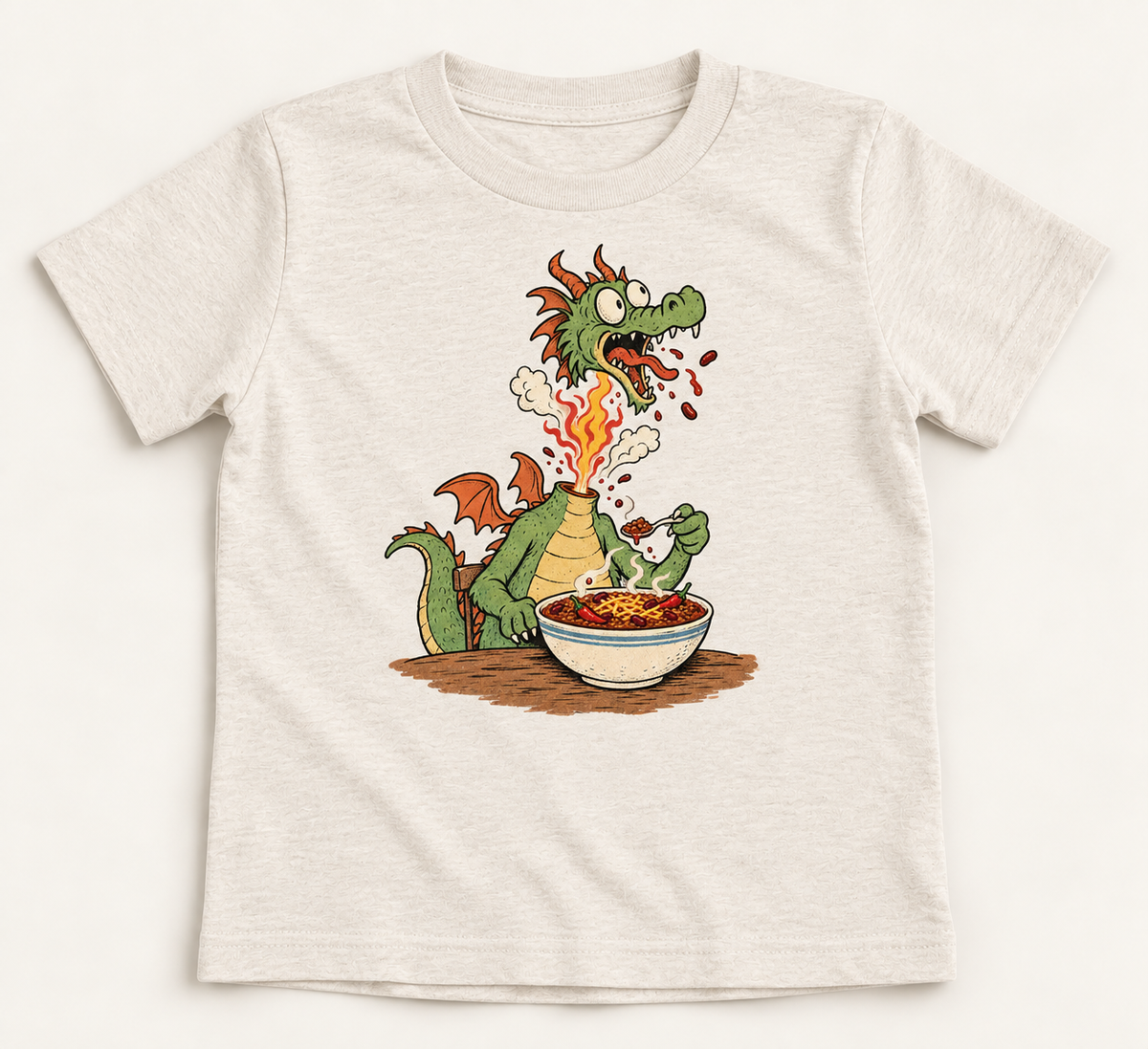 Dragon Chili kids tee in Heather Dust, front
