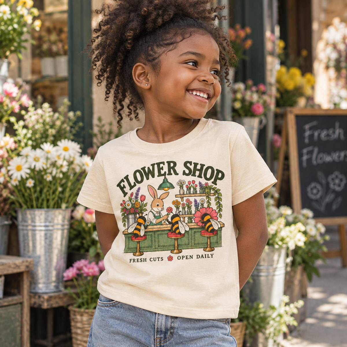 Flower Shop kids t-shirt in Natural - lifestyle