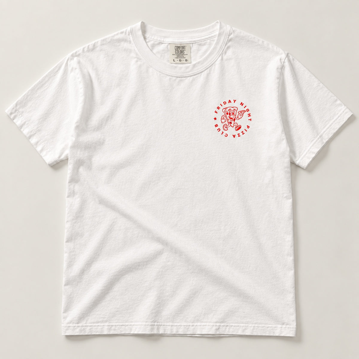 Friday Night Pizza Club white heavyweight tee front view