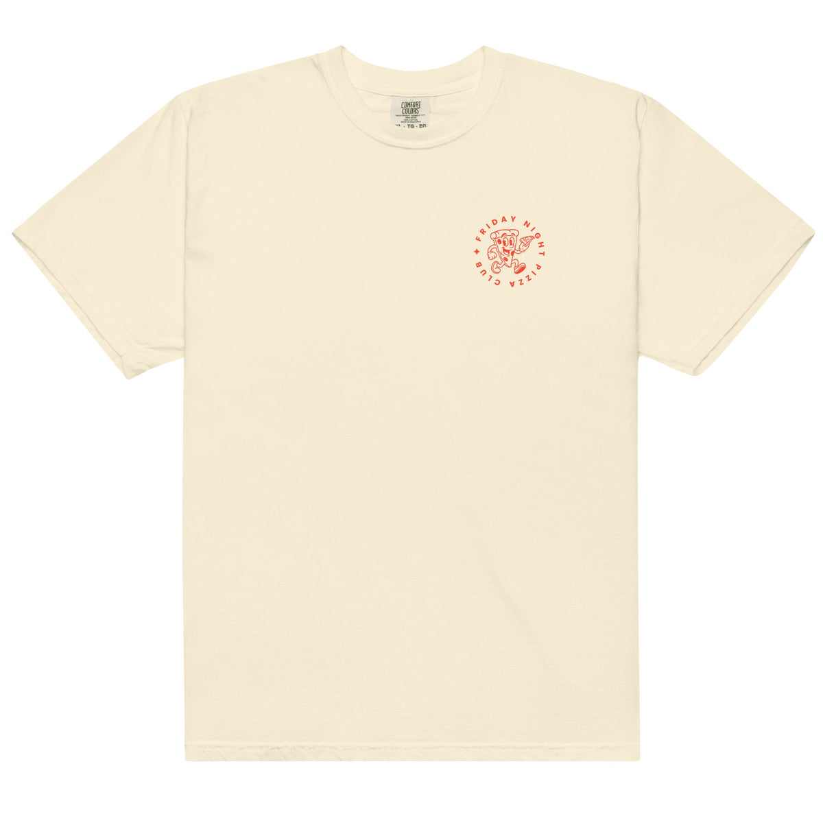 Friday Night Pizza Club ivory heavyweight tee front view