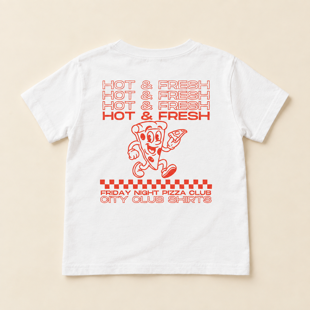 Friday Night Pizza Club kids white graphic tee back
