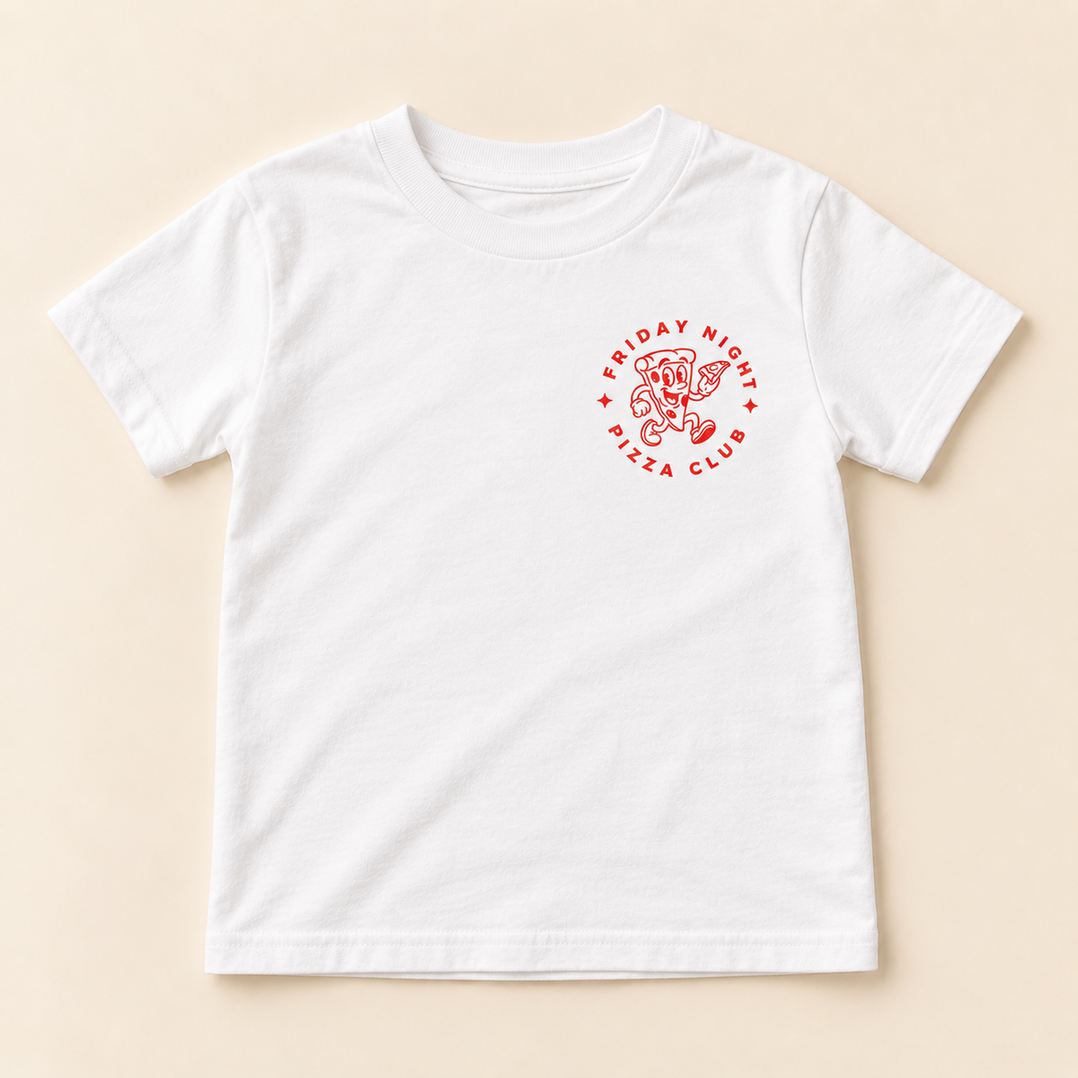 Friday Night Pizza Club kids white graphic tee front