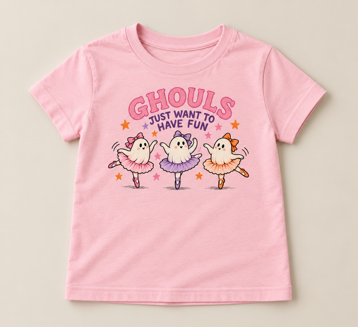 Ghouls Just Want to Have Fun kids tee in Pink