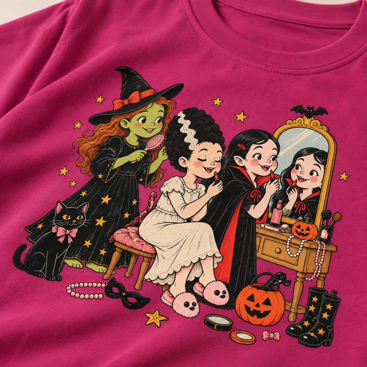 Girls Night kids Halloween DTG print detail on Berry