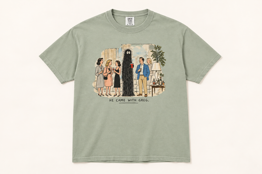 He Came With Greg adult Bay graphic T-shirt front