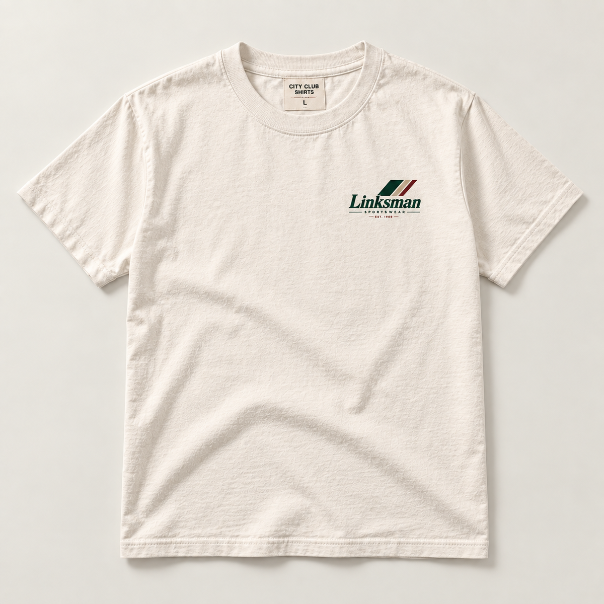 Linksman Sportswear cream heavyweight tee front view