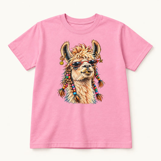 No Probllama kids pink graphic tee front