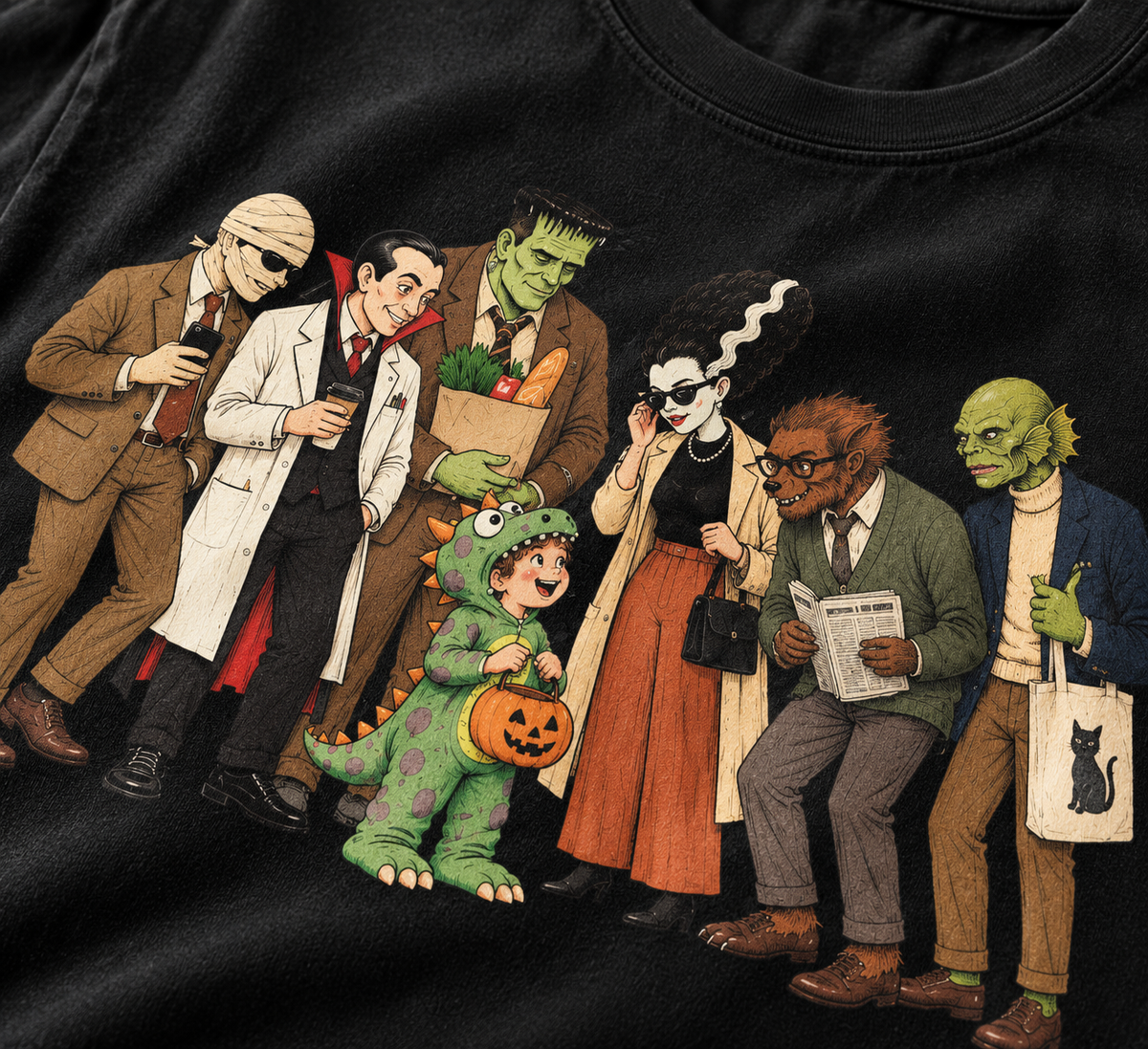 One of Us updated Halloween graphic print detail on black