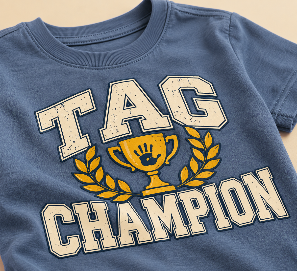 Close-up of Tag Champion DTFlex trophy graphic